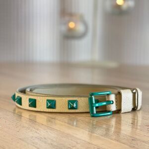 Vintage Y2K Vans Green‎ Pyramid Studded Skinny Leather Belt Cream & Mint Size M